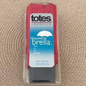 Totes Red Compact Pocket ‘Brella  Full size Umbrella in 6.5 in. Case Like New